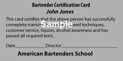 American Bartenders School NYC Certification Card